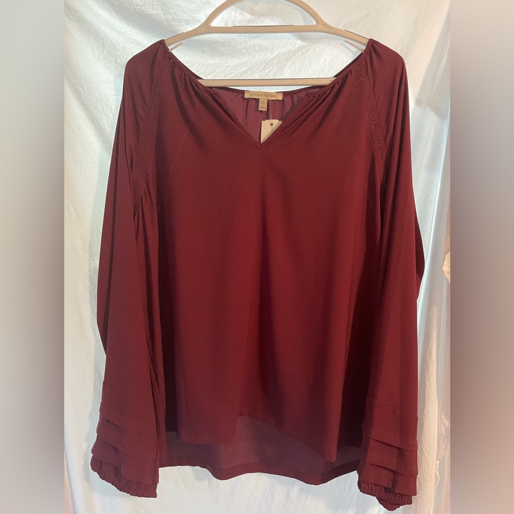 41 HAWTHORN Melania Tiered Pleat Sleeve Blouse Size XL